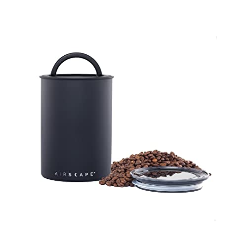 Stainless Steel Coffee Canister | Grocery Storage Container | Patented Sealed Lid | Pushes Air Out to Keep Groceries Fresh (Medium, Matte Black) - SQN station