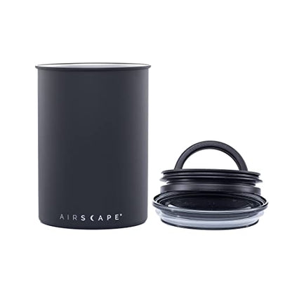 Stainless Steel Coffee Canister | Grocery Storage Container | Patented Sealed Lid | Pushes Air Out to Keep Groceries Fresh (Medium, Matte Black) - SQN station