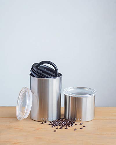 Stainless Steel Coffee Canister | Grocery Storage Container | Patented Sealed Lid | Pushes Air Out to Keep Groceries Fresh (Medium, Matte Black) - SQN station