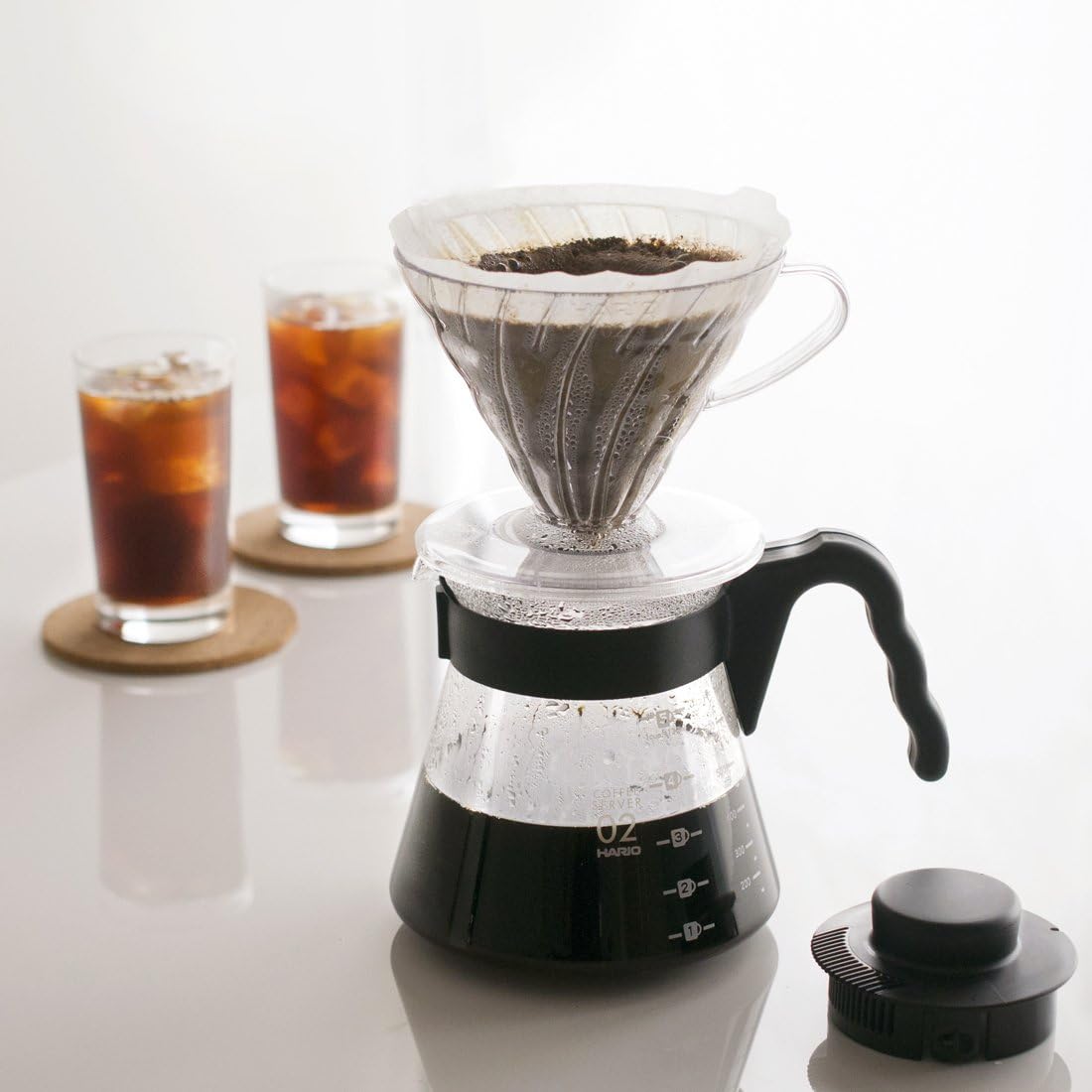 Hario V60 Pour Over Starter Set with Dripper, Glass Server, Scoop and Filters, Size 02, Brown - SQN station